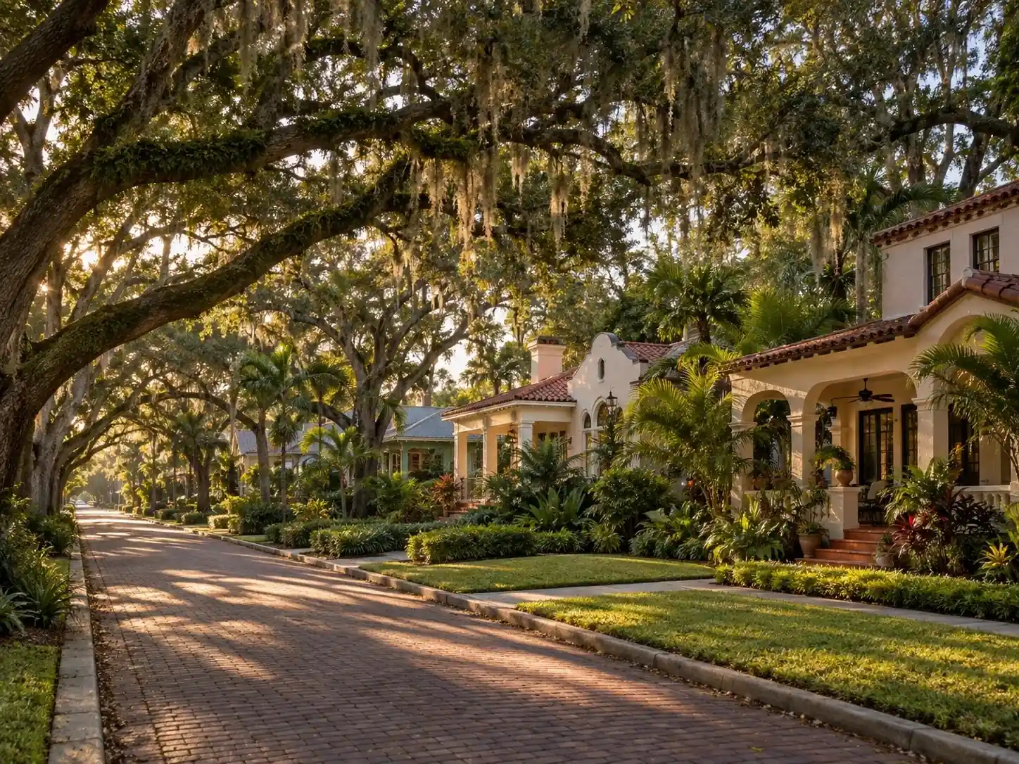 Craftsman-style historic homes on a brick street in Laurel Park, Sarasota