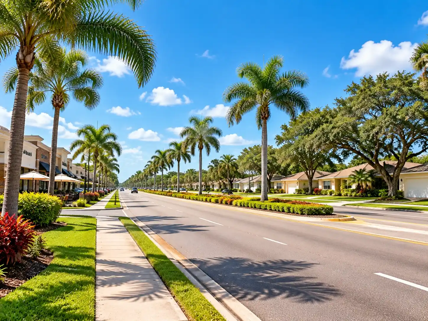 Suburban homes along a tree-lined road in Fruitville, Sarasota
