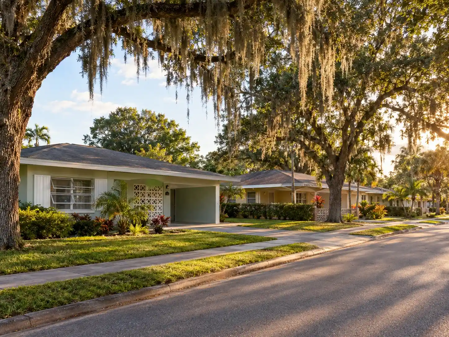 Ranch homes with mature landscaping in Kensington Park, Sarasota