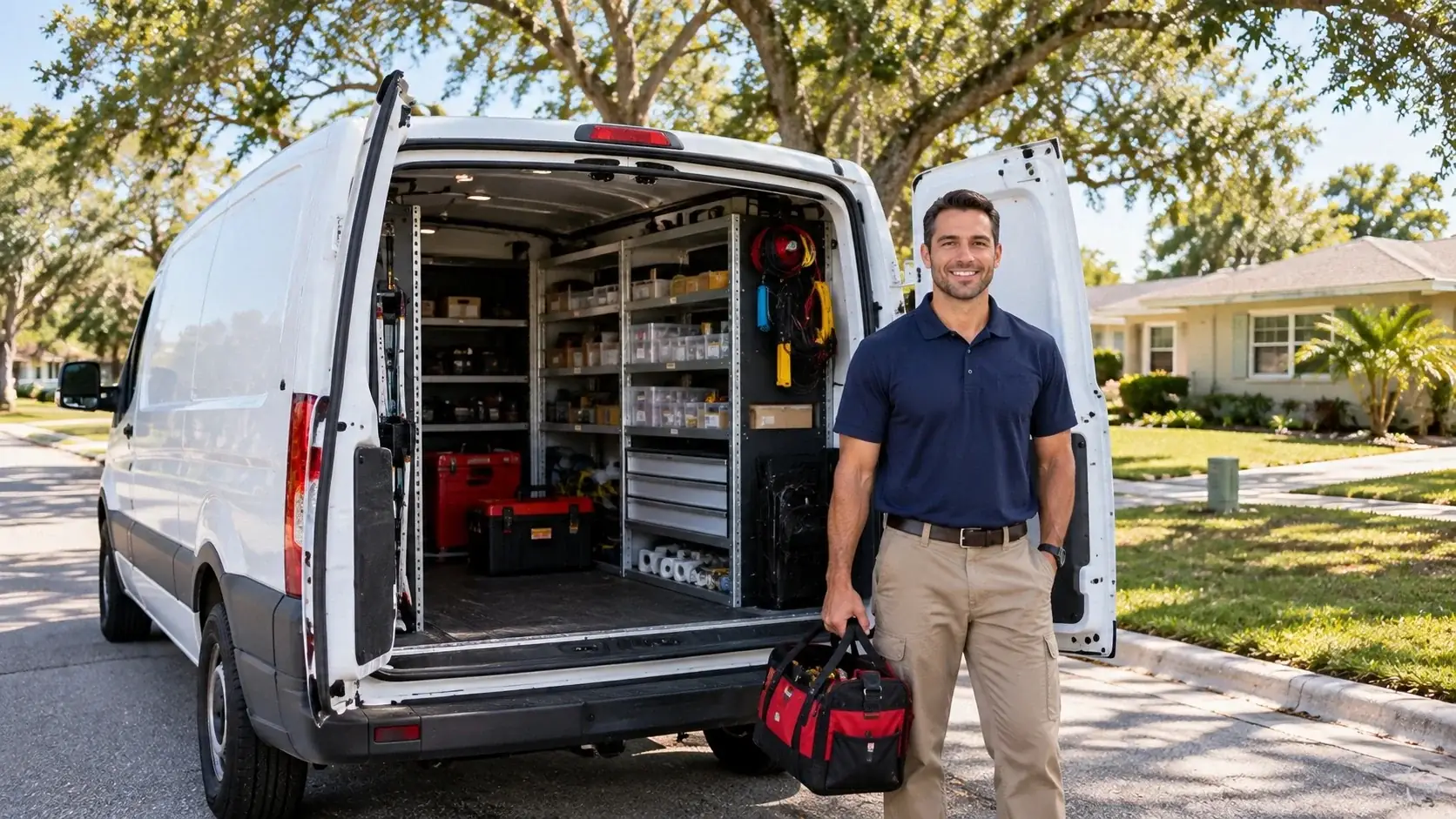 Appliance repair van in a North Sarasota neighborhood